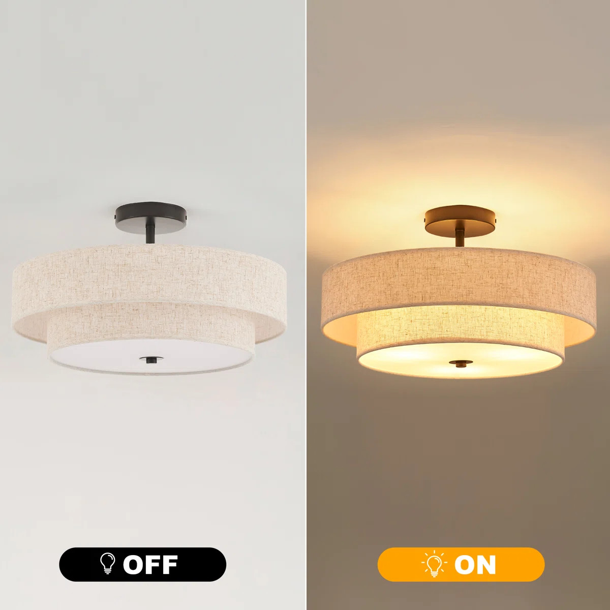 3-light Modern Drum Linen Semi Flush Mount Ceiling Light Fixture | Wayfair North America