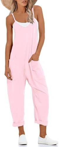 Lentta Women's Causal Jumpsuits V Neck Sleeveless Harem Overalls Stretchy Adjustable Strap Romper... | Amazon (US)