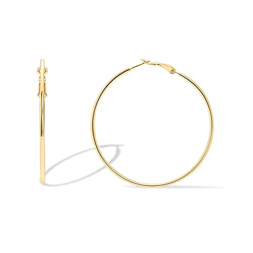 PAVOI 14K Gold Plated 925 Sterling Silver Post Hoops | Large Hoops Earring | Lightwight Gold Hoop Earrings for Women (Yellow Gold,60mm) | Amazon (US)