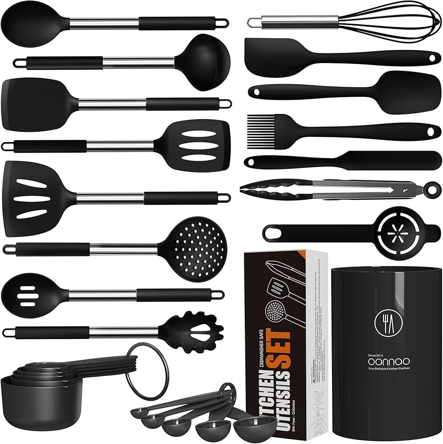 Large Silicone Cooking Utensils Set - Heat Resistant Kitchen Utensils Sets,Spatula,Spoon,Turner T... | Amazon (US)