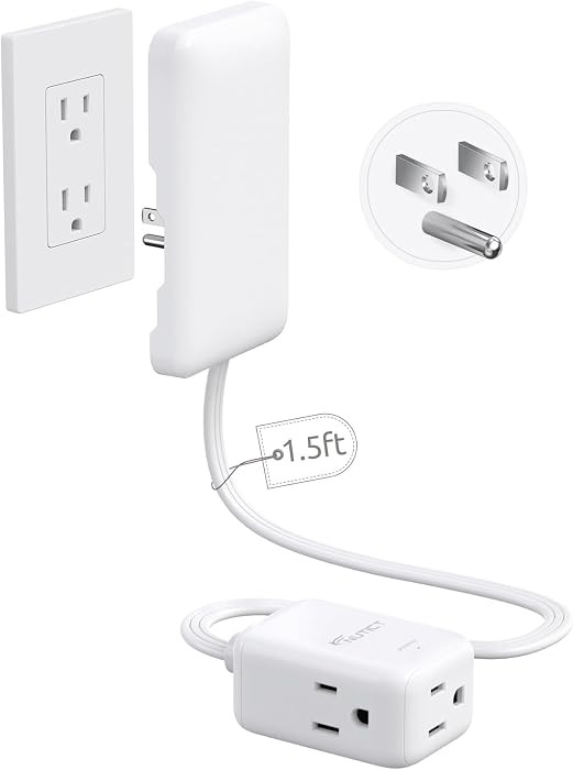 1.5FT Short Flat Extension Cord with 3 Outlets, Flat Wall Plug & Ultra-Thin Outlet Cover, ETL Lis... | Amazon (US)