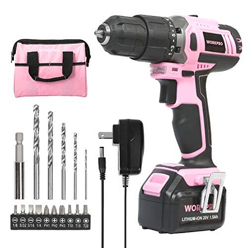 WORKPRO Pink Cordless 20V Lithium-ion Drill Driver Set, 1 Battery, Charger and Storage Bag Included  | Amazon (US)