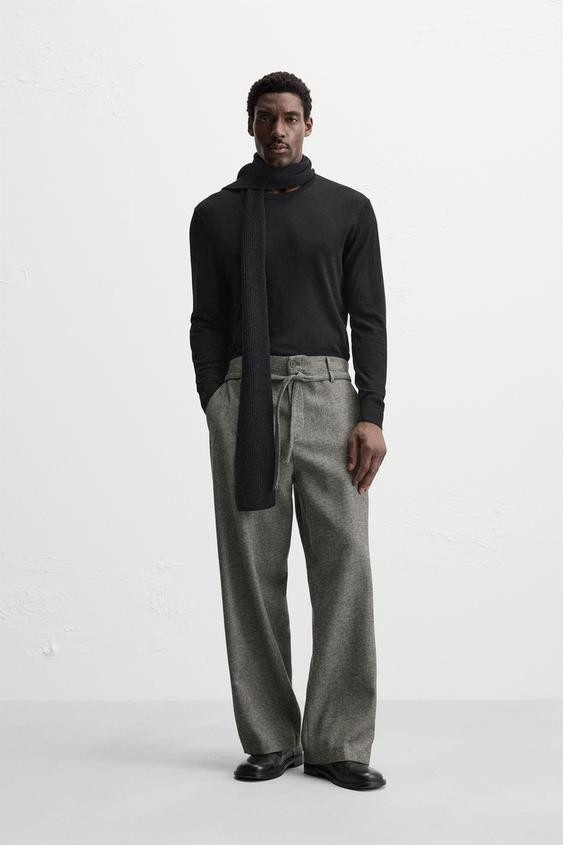 BELTED HERRINGBONE PANTS | Zara US