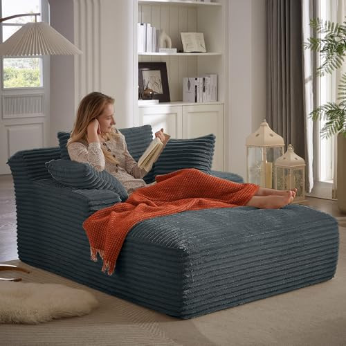 Nahenduo 67 Inch Boneless Couch, Oversized Chaise Lounge Sofa, Corduroy Chaise Lounge Chair Indoor with Comfy Pillows for Living Room Bedroom, Foam Filling, No Assembly (Dark Grey) | Amazon (US)