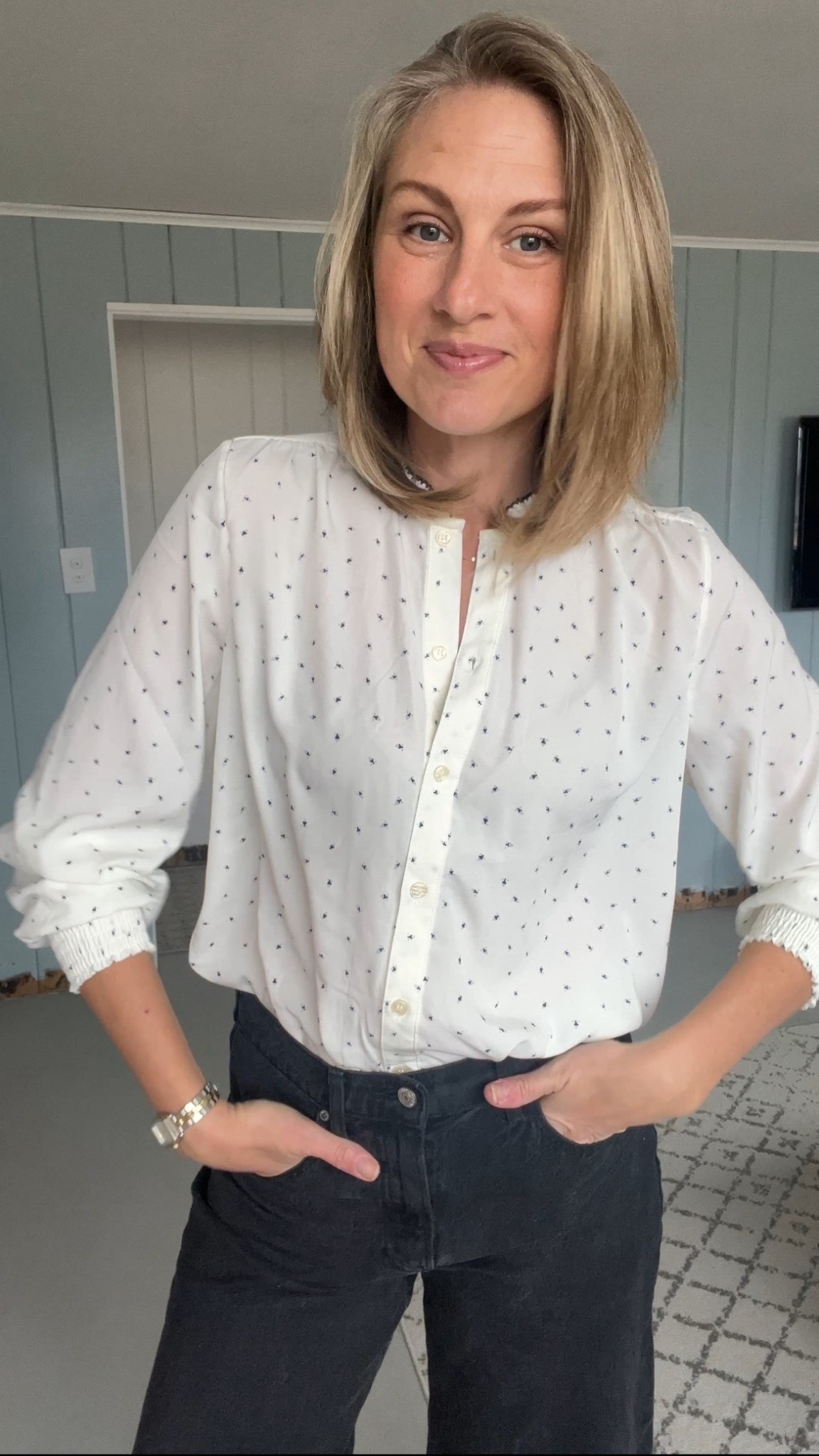 Wearing my true size medium in this perfectly perfect blouse for under $20! Sleeve length is decent but also the elastic is perfect for pushing up a little. Wearing me true 28 long in these wide leg jeans and true 9 in my ballet flats. Perfect work outfit!

#LTKOver40 #LTKootd #LTKTall