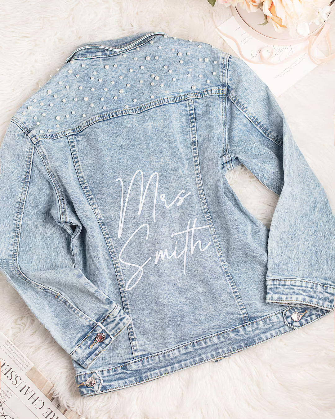 Bridal Shower Giftbride Denim Jacket With Pearls Customized - Etsy | Etsy (US)