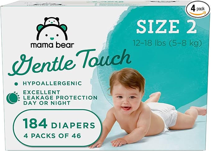 Amazon Brand - Mama Bear Gentle Touch Diapers, Hypoallergenic, Size 2, White, 184 Count (4 packs ... | Amazon (US)