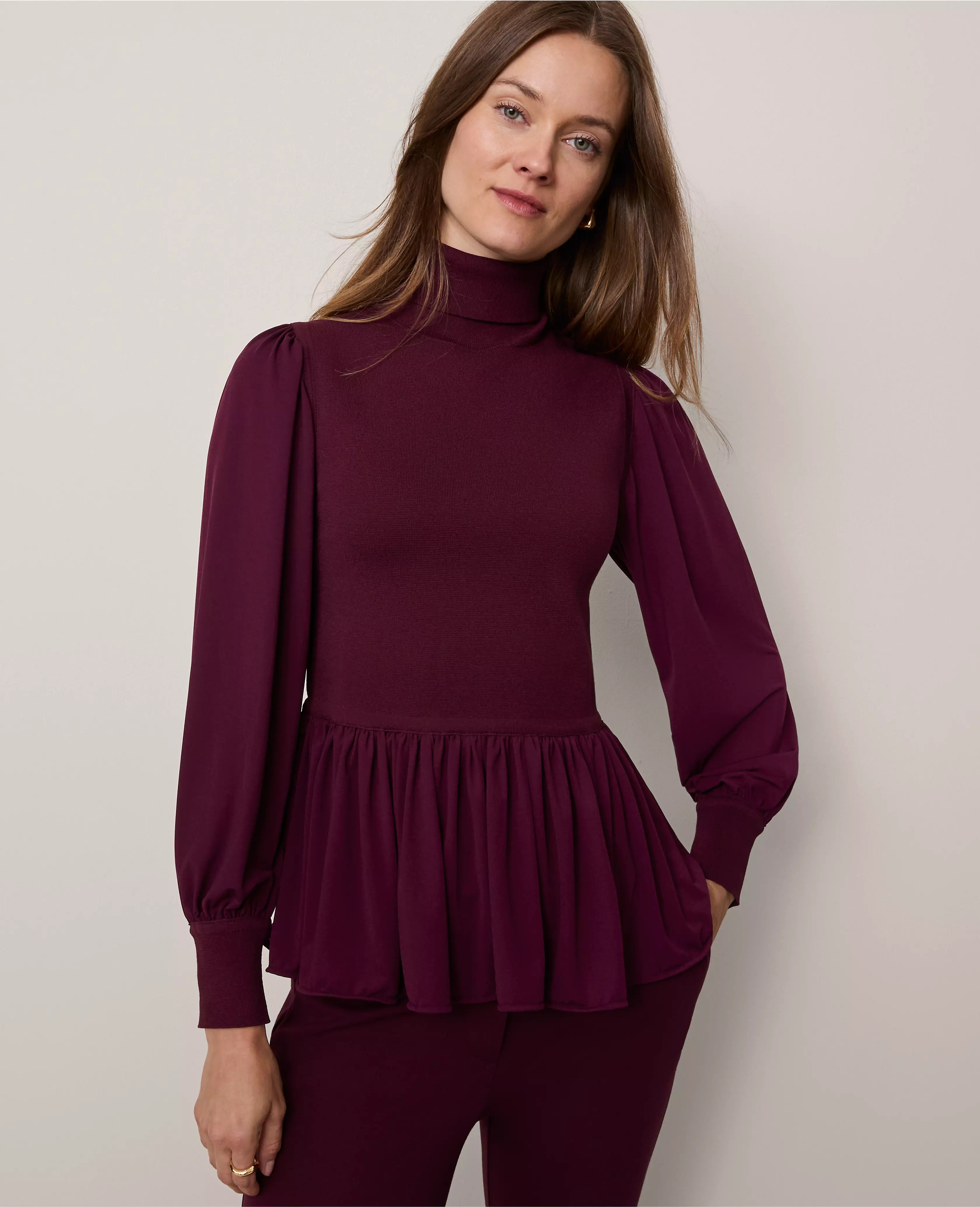 Mixed Media Turtleneck Sweater | Ann Taylor