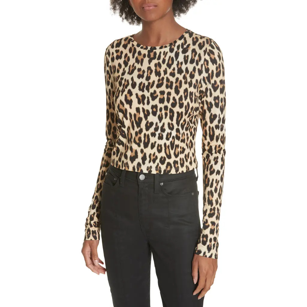 Alice + Olivia Delaina Leopard Print Crop Top in Textured Leopard at Nordstrom, Size Small | Nordstrom