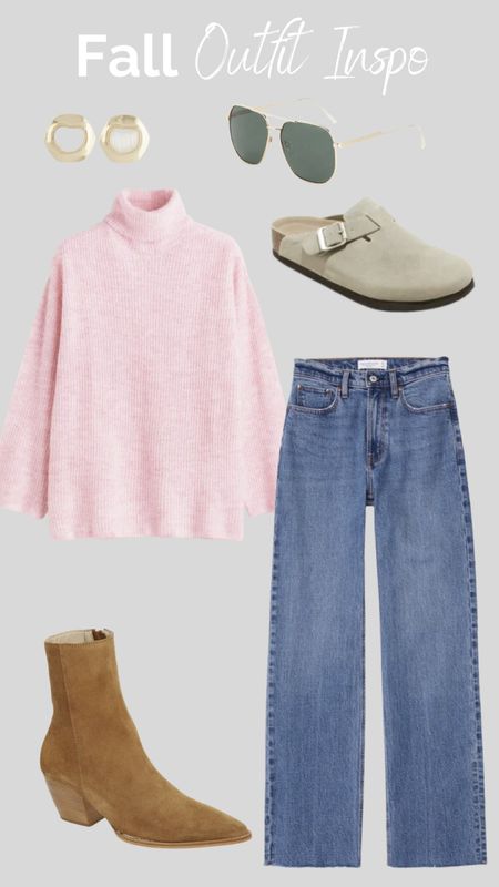 Fall outfit ideas • H&M
•
•
Pink sweater, Abercrombie denim, clogs, brown boots