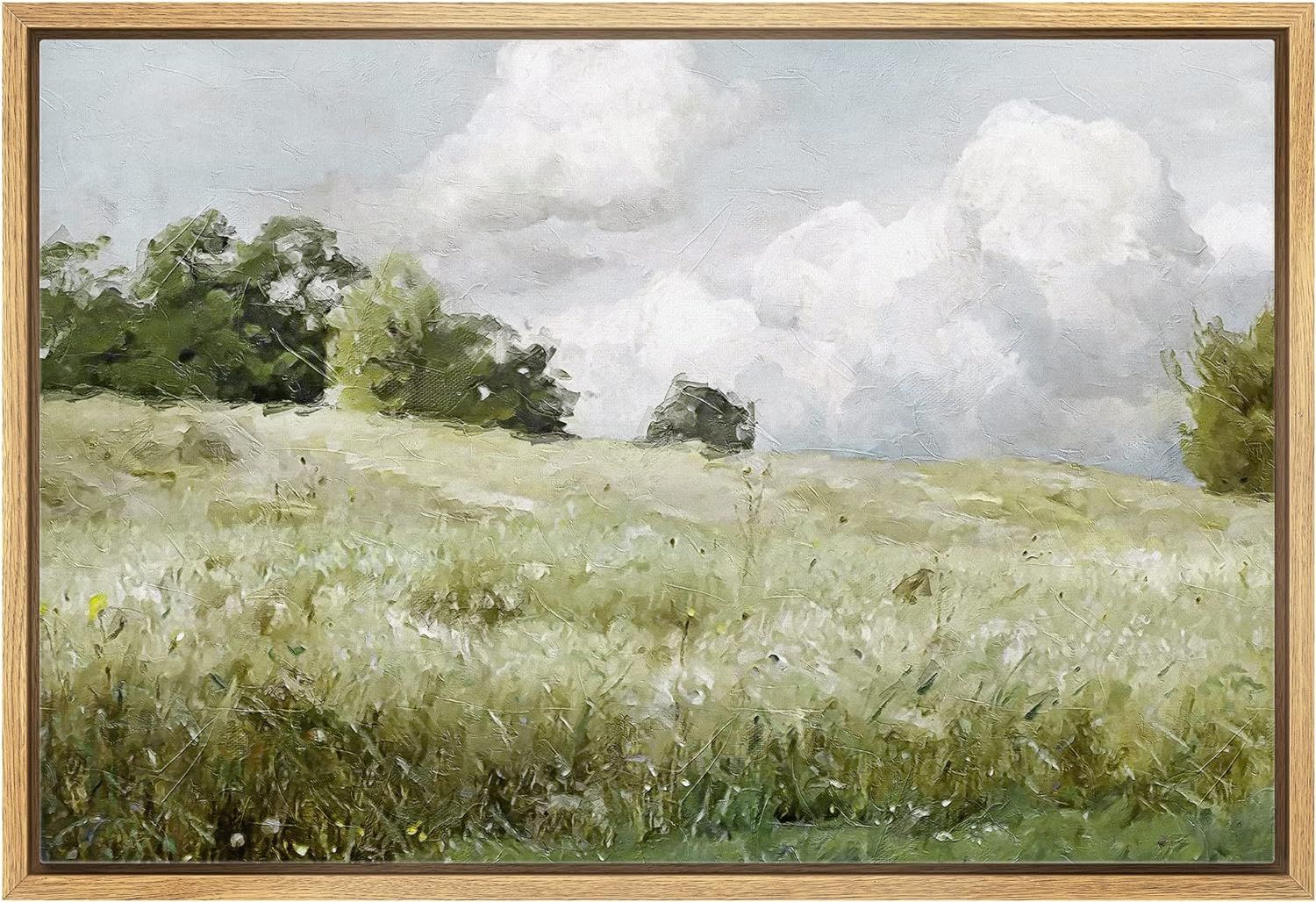 wall26 Framed Canvas Print Wall Art Green Meadow Under Stormy Clouds Nature Wilderness Illustrati... | Amazon (US)