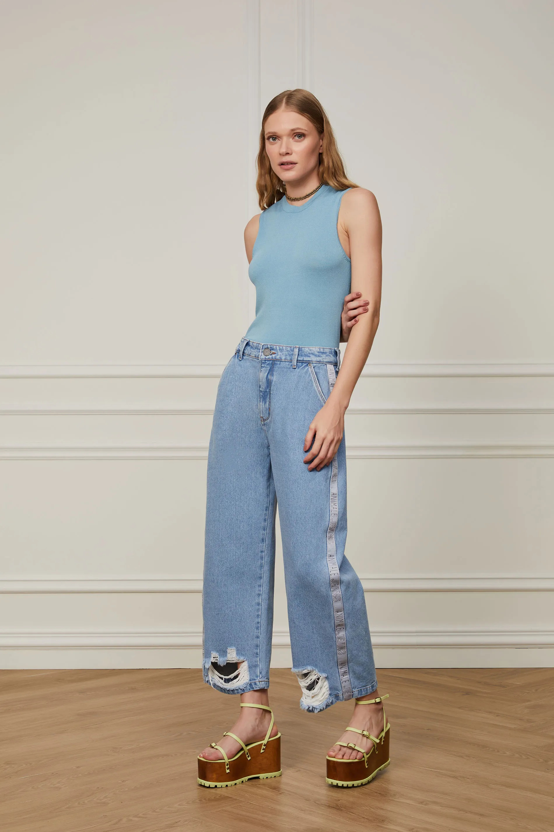 Calca Jeans Wide Leg Cropped Faixa | OffPremium (BR)