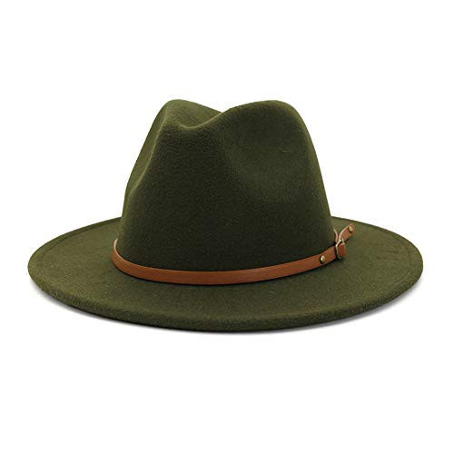 Gossifan Women Wide Brim Fedora Hats for Fashion Belts Unisex Felt Hat-Army Green | Amazon (UK)
