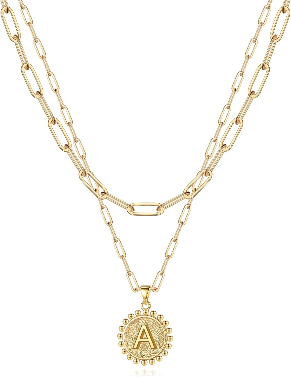 Yesilver Layered Initial Necklaces for Women Girls, 14K Gold/White Gold Plated Paper Clip Chain N... | Amazon (US)