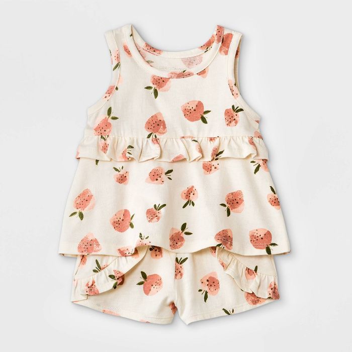 Grayson Mini Baby Girls' 2pc Strawberry Top & Bottom Set - White | Target