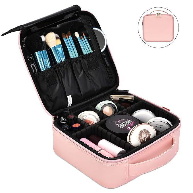 NiceEbag Makeup Bag Travel Cosmetic Bag for Women Cute Makeup Case Large Leather Cosmetic Train C... | Amazon (US)