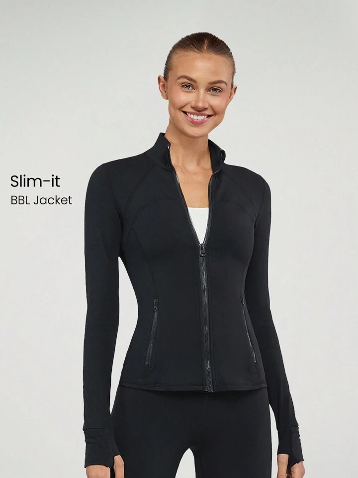 GLOWMODE FeatherFit™ Slim-It Streamline Performance Secure Pockets Zip Up Long Sleeve Jacket Lo... | SHEIN