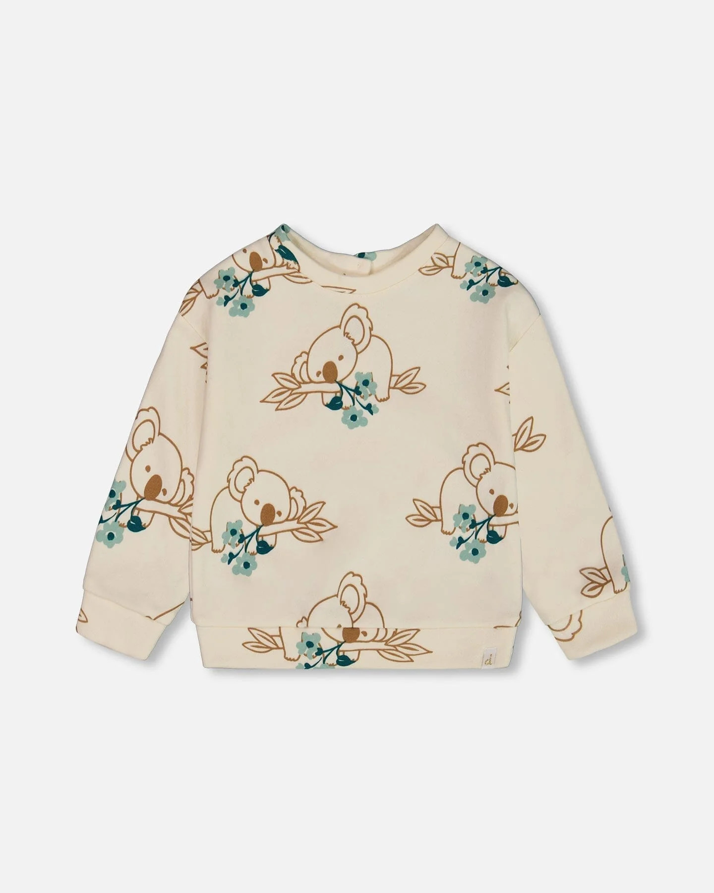 Printed French Terry Sweatshirt Off-White And Koala - Deux par Deux | Deux par Deux Childrens Designer Clothing