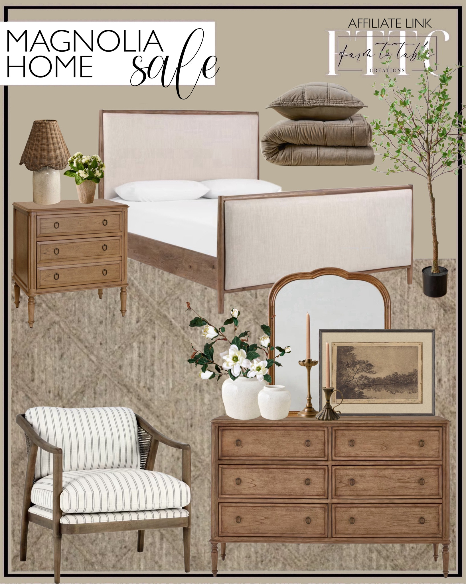 Magnolia Home Sale  Follow @farmtotablecreations on Instagram for more inspiration.

Get 20% off your first order, free shipping on orders $99+, and more with a FREE Magnolia Perks account!

Corinne Large Nightstand. Corinne Dresser. Hunter Dove Rug
 Flint bed. Large Potted Green Leaf Tree. Hollis Striped Accent Chair. Charlotte Mirror. Heirloom #10 by Hannah Winters. Farrah Table Lamp - Textured Cream. Anna Antique Brass Taper Holder. 10" Hand Dipped Spun Finish Tapers. Weekend Velvet Quilt - Driftwood. Rebecca Crackle Ceramic Vase. Potted Bouvardia Flower. Magnolia Spray. Magnolia Home Sale. Bedroom Inspo. Bedroom Finds. Cozy Bedroom. 


#LTKHome #LTKSaleAlert #LTKFindsUnder50