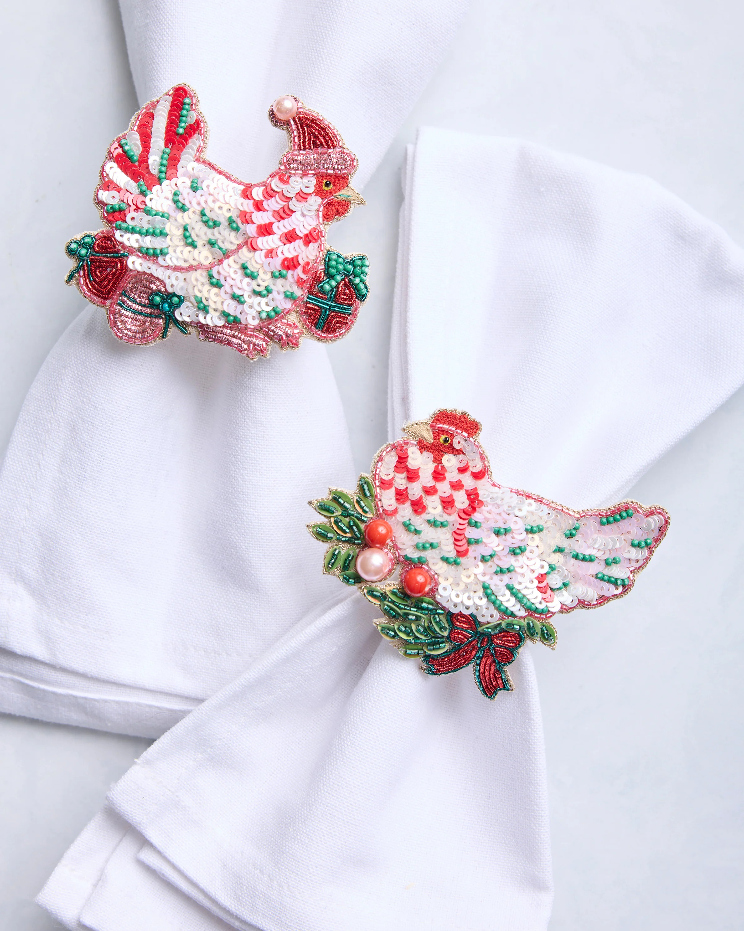 Holiday Hens - Napkin Ring Set Of 2 - Gold Ink | Printfresh