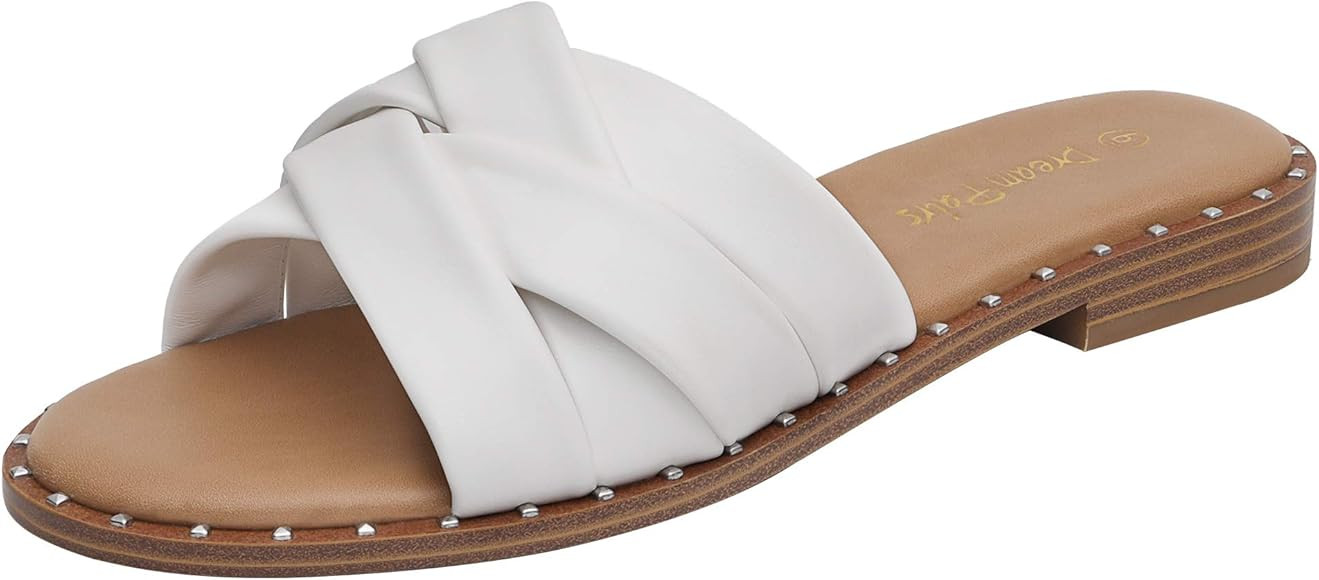 DREAM PAIRS Womens Cute Slip On Studded Flat Slides Sandals | Amazon (UK)