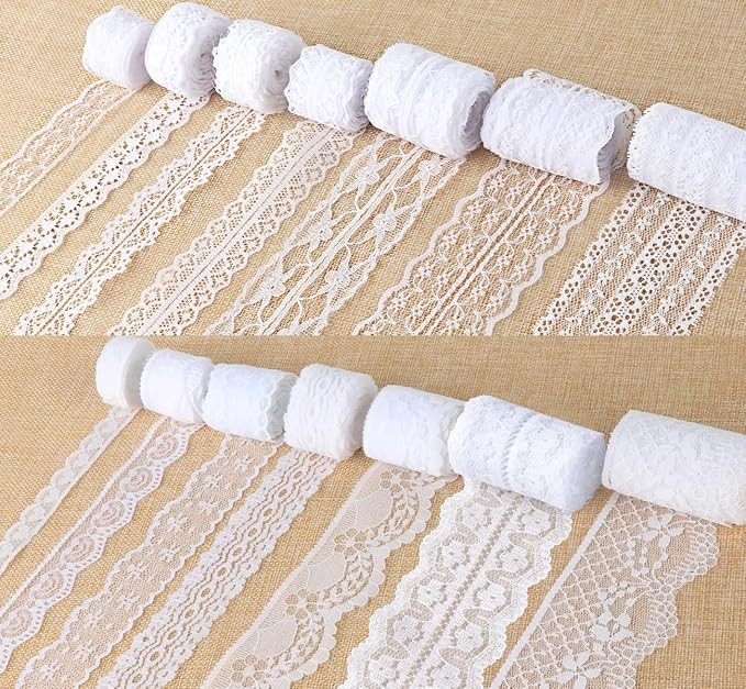 ilauke 46 Yards White Lace Ribbon 14 Rolls Vintage Lace Trims 0.6 to 2.1 inch Ribbon Laces with A... | Amazon (US)