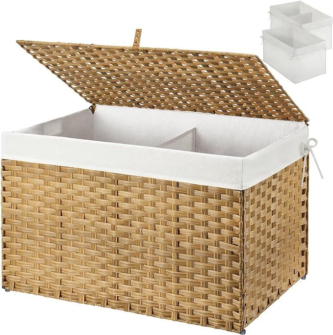 Greenstell Storage Basket with Lid, Handwoven Large Shelf Basket with Cotton Liner and Metal Fram... | Amazon (US)