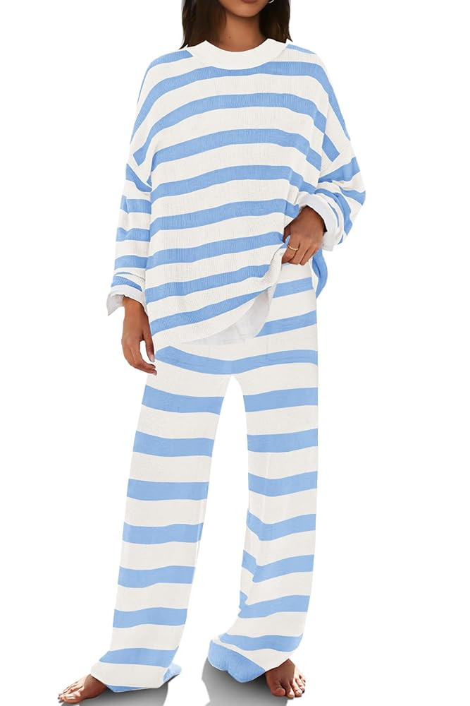 SENSERISE Womens Lounge Sets Oversized Sweater Set Striped Long Sleeve Tops and Pants Pajamas wit... | Amazon (US)