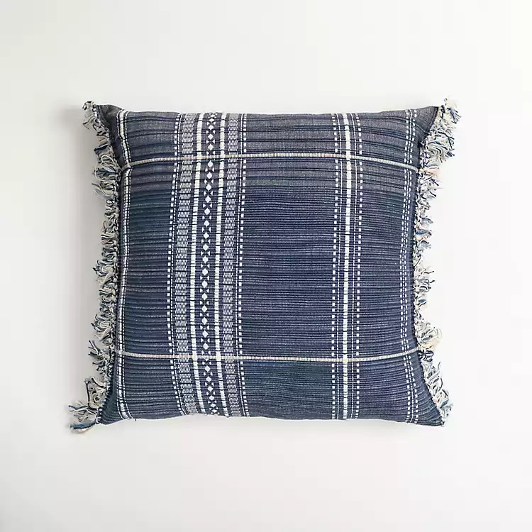 Navy and White Plaid Reversible Throw Pillow | Kirkland's Home
