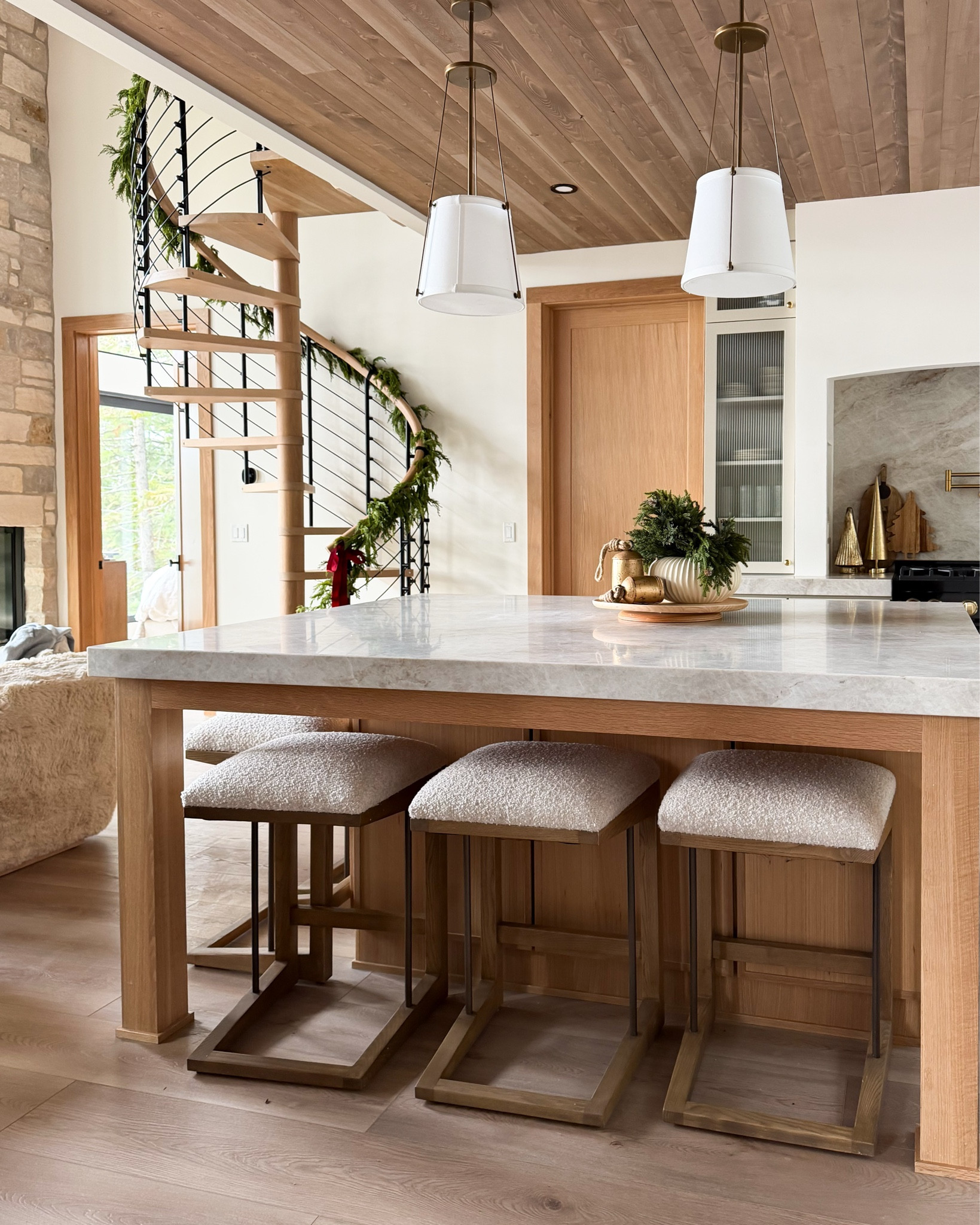 Holiday favorites at the cabin! I used about 5 garlands for our staircase 

Holiday, holiday home, holiday home decor, Christmas, Christmas decor, garland, faux greenery, vintage bells, Christmas tree, stools, counter stools, pendant lighting, cabin, modern home, neutral home, organic home, garland 

#LTKHoliday #LTKHome #LTKSeasonal