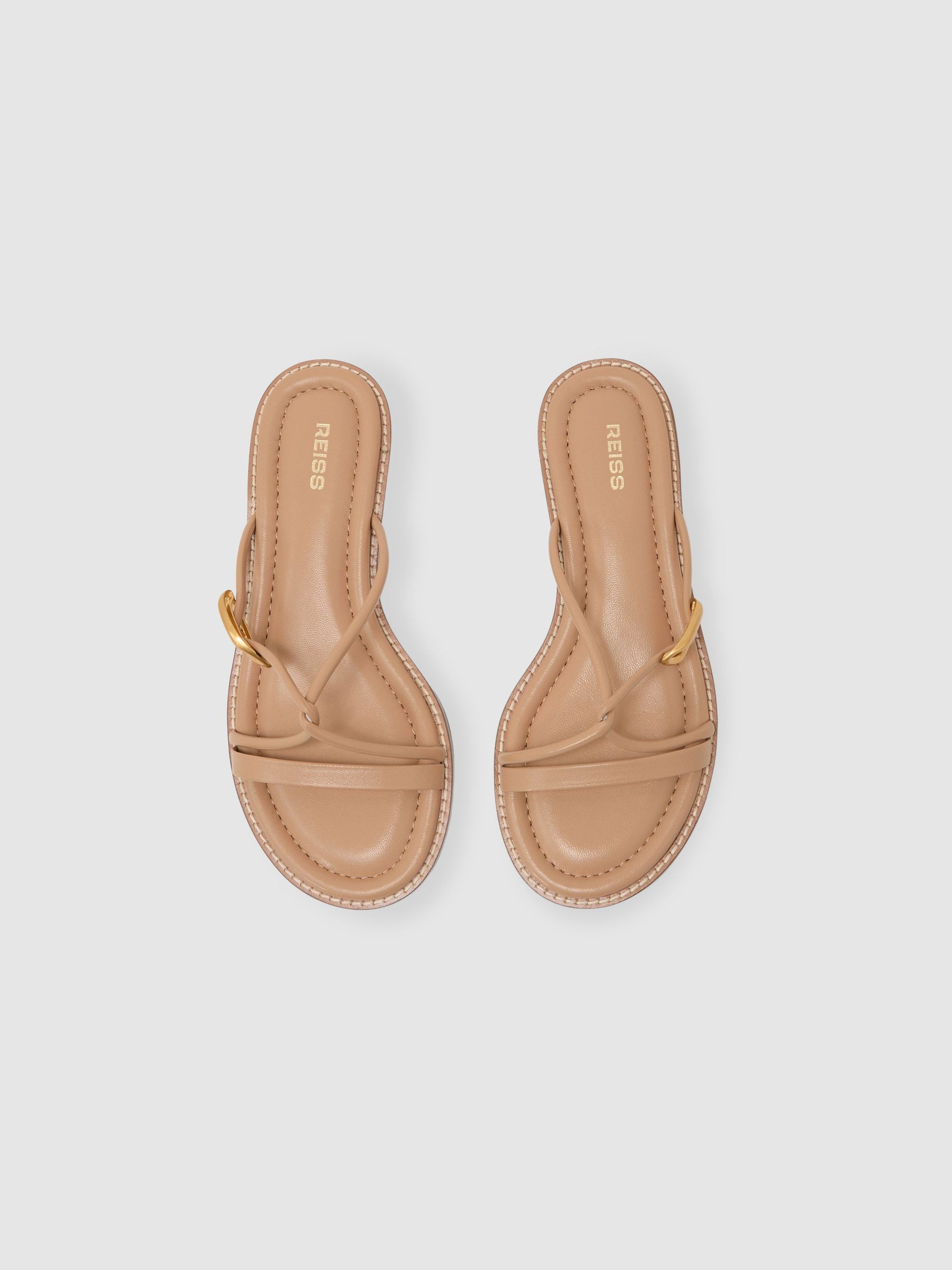 Reiss Leather Twist-Strap Flat Sandals in Nude - REISS | Reiss UK