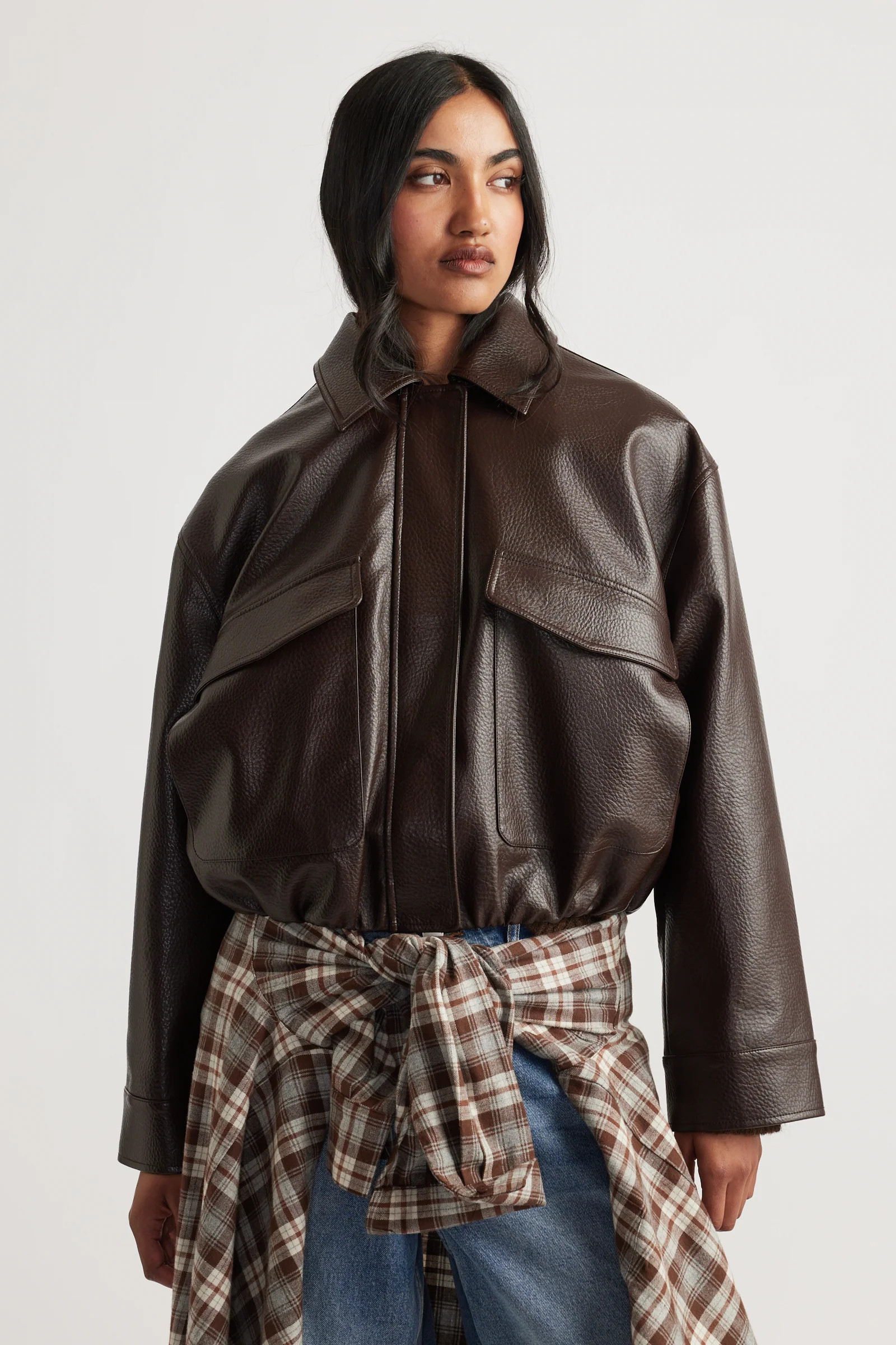 Reece Faux Leather Jacket - Cedar Brown | DECJUBA