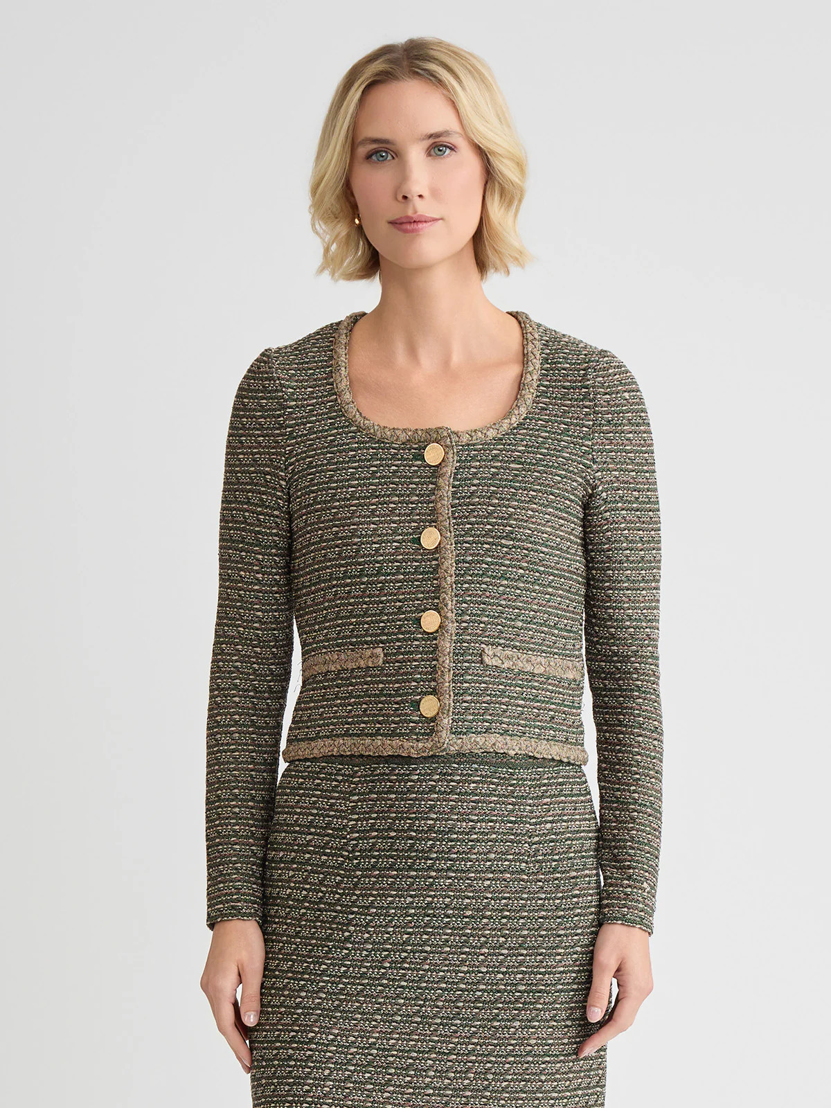 Heritage Lurex Braided Trim Tweed Knit Jacket | Misook