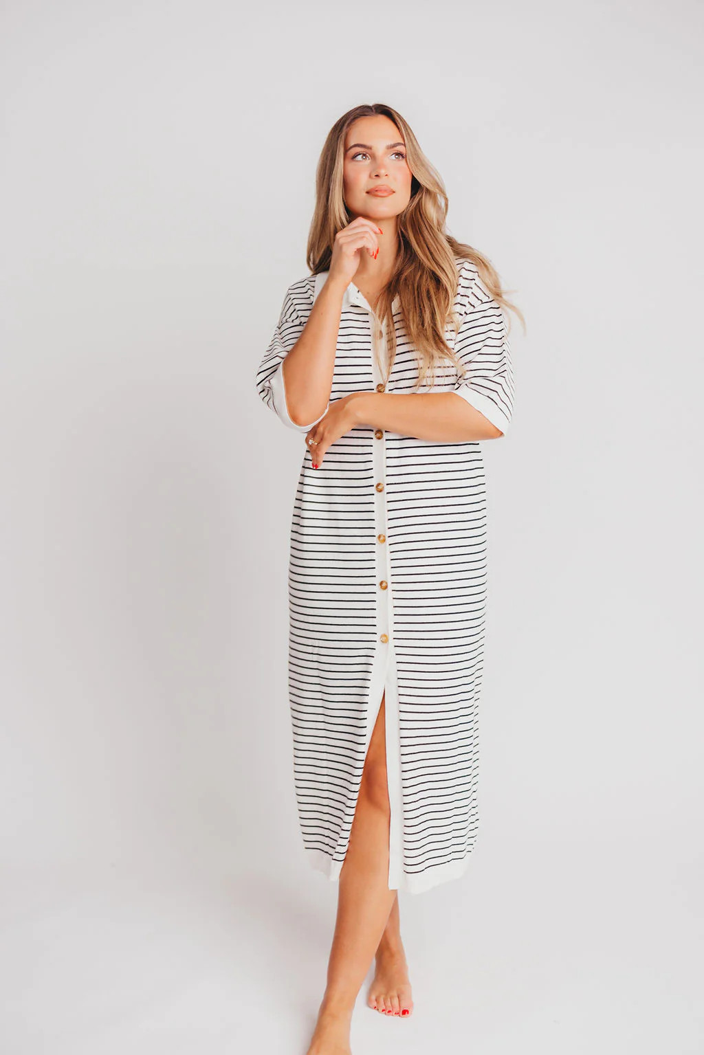 Dory Sweater Knit Button-Up Maxi in Ivory Stripe - Bump & Nursing Frie | Worth Collective
