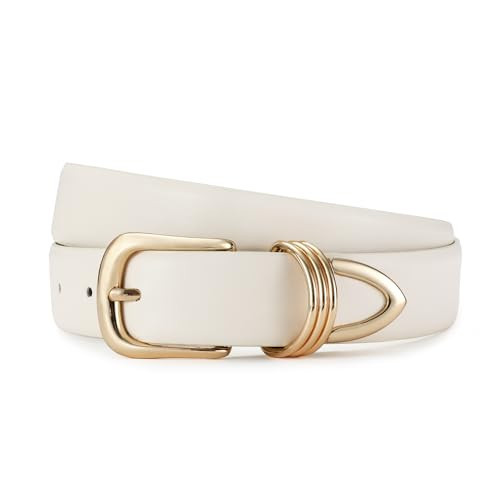 AI DEEBLUE White Belts for Women with Gold Buckle Faux Leather Belts Fashion Casual belts for jeans | Amazon (US)
