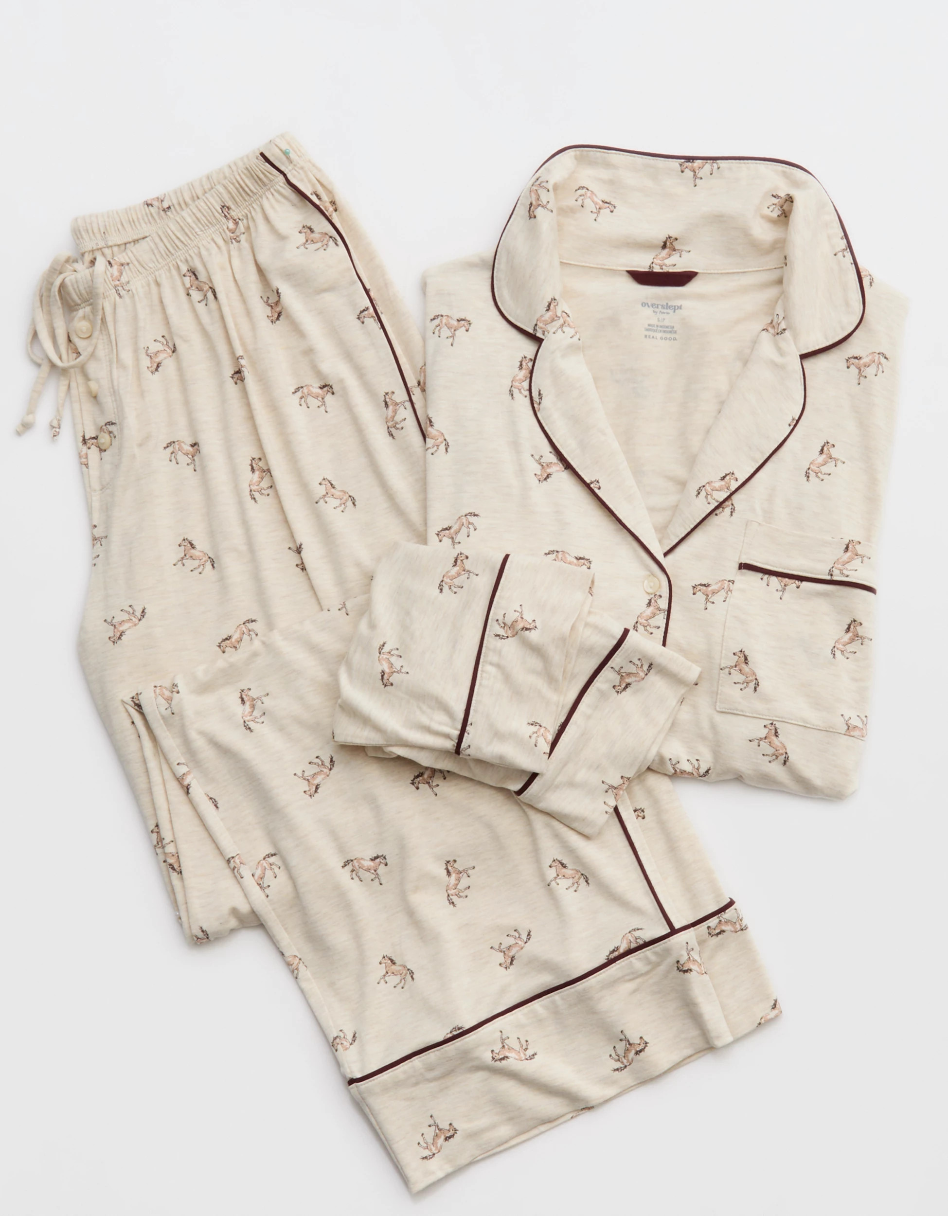 OVERSLEPT by Aerie Real Soft\u00ae Piping Long Sleeve PJ Top | Aerie