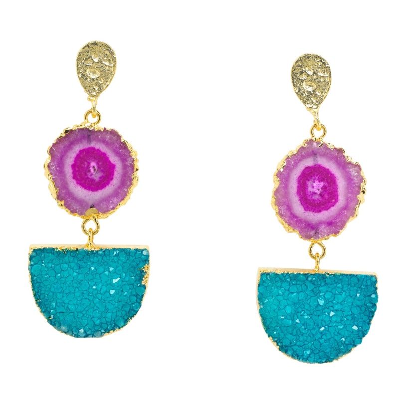 Violet Turquoise Gemstone Gold Statement Earrings | Wolf and Badger (Global excl. US)