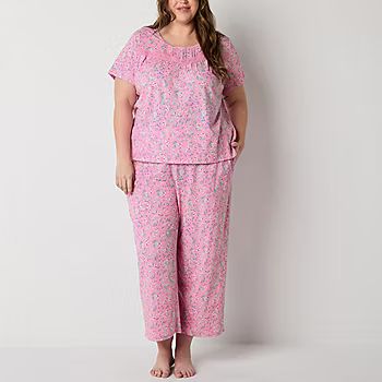 new!Adonna Womens Plus Crew Neck Short Sleeve 2-pc. Pant Pajama Set | JCPenney