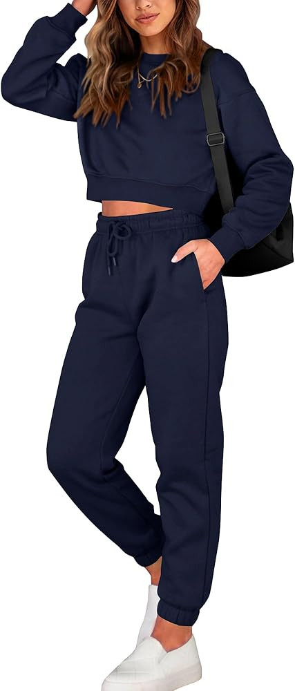 BTFBM Women 2 Piece Outfits Long Sleeve Crop Top Pullover Drawstring Pant Jogger Set Casual Sweat... | Amazon (US)