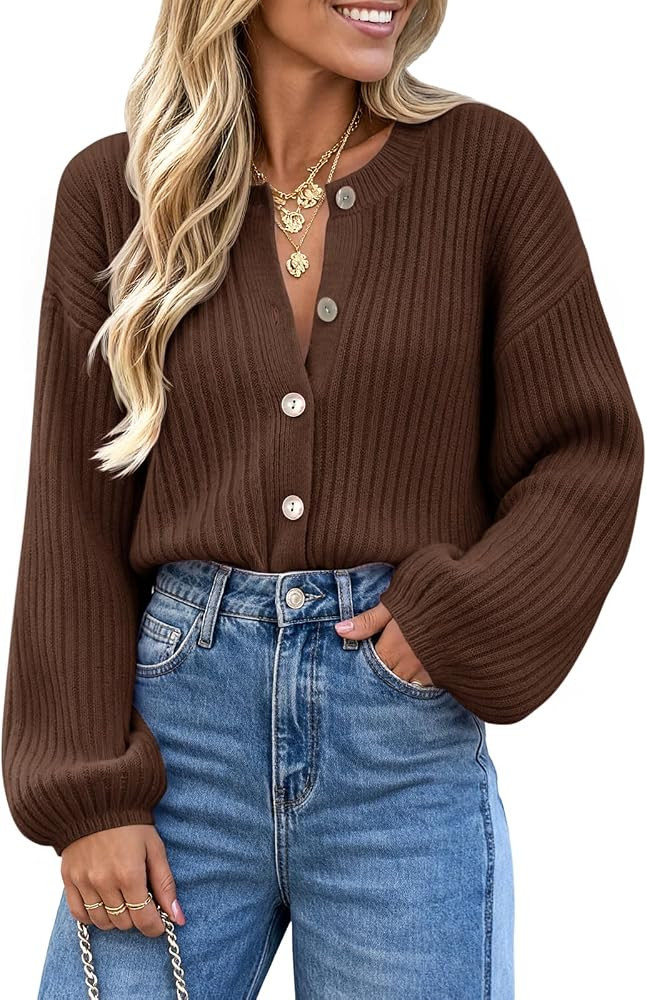 Saodimallsu Womens Button Down Cardigan Lantern Sleeve Fall Casual Sweaters | Amazon (US)
