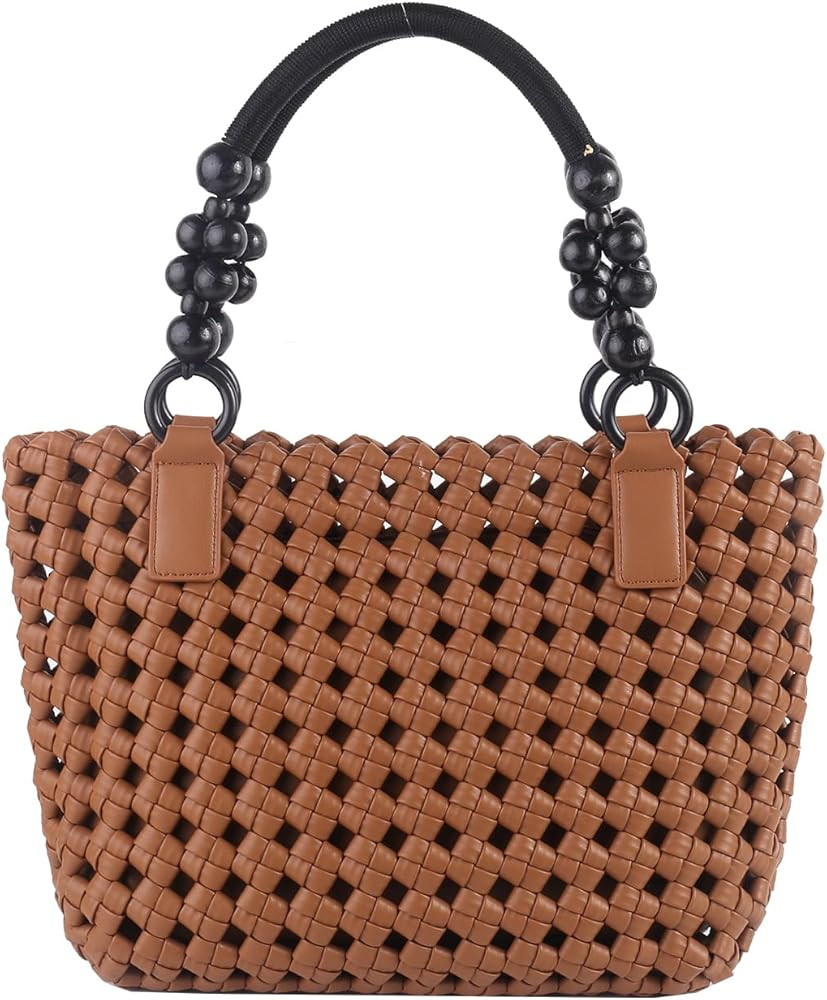 SHARPAD Woven Tote Bags for Women Hollow out Handmad Woven Leather Shoulder Bag Top-handle Purse ... | Amazon (US)