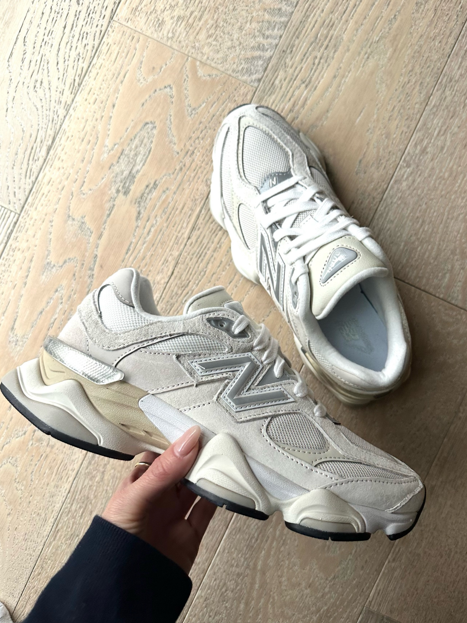 Obsessed!!! New Balance 9060 
Color- white beige 
