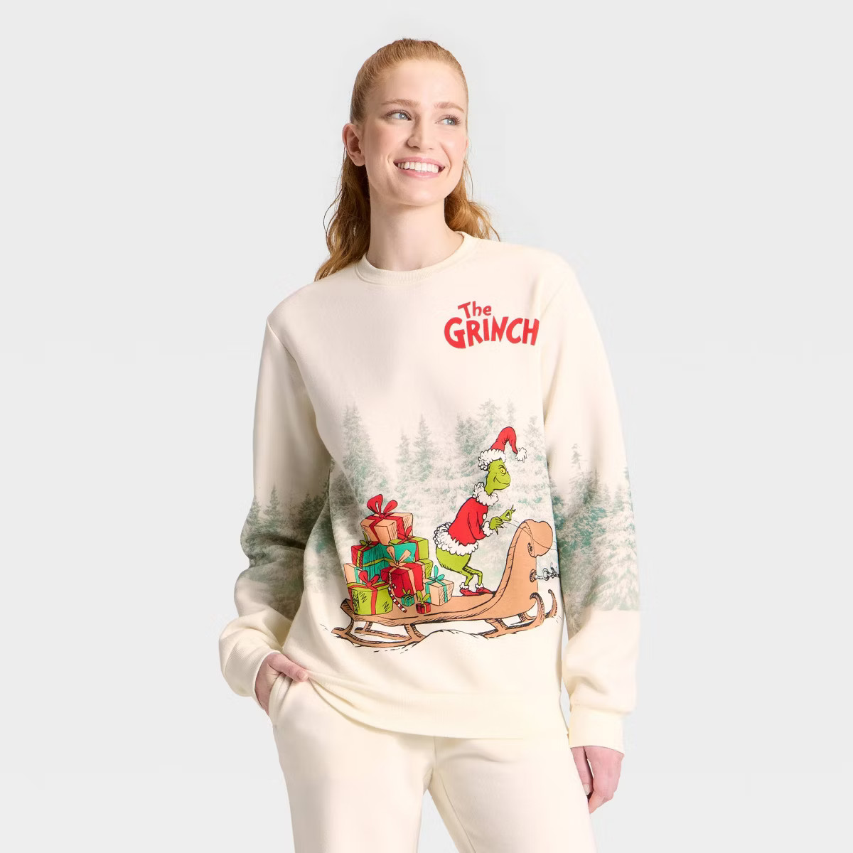 Adult Grinch Sled Graphic Sweatshirt - Cream | Target