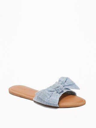 Old Navy Womens Printed Bow-Tie Slide Sandals For Women Chambray Stripe Size 10 | Old Navy US