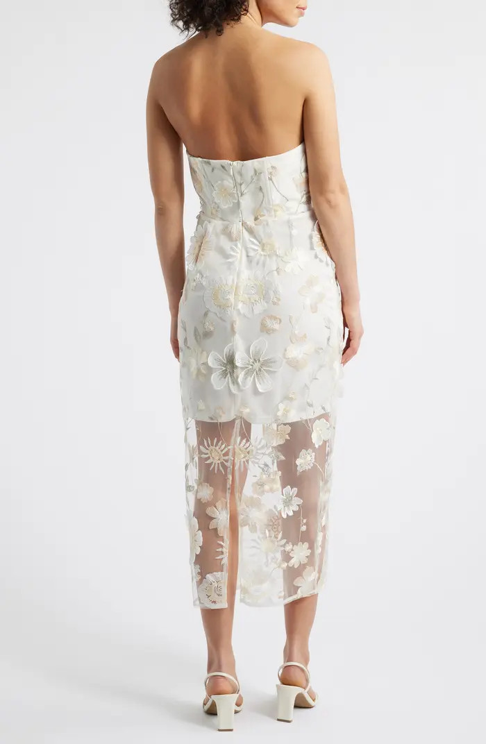 3D Flower Strapless Midi Dress | Nordstrom