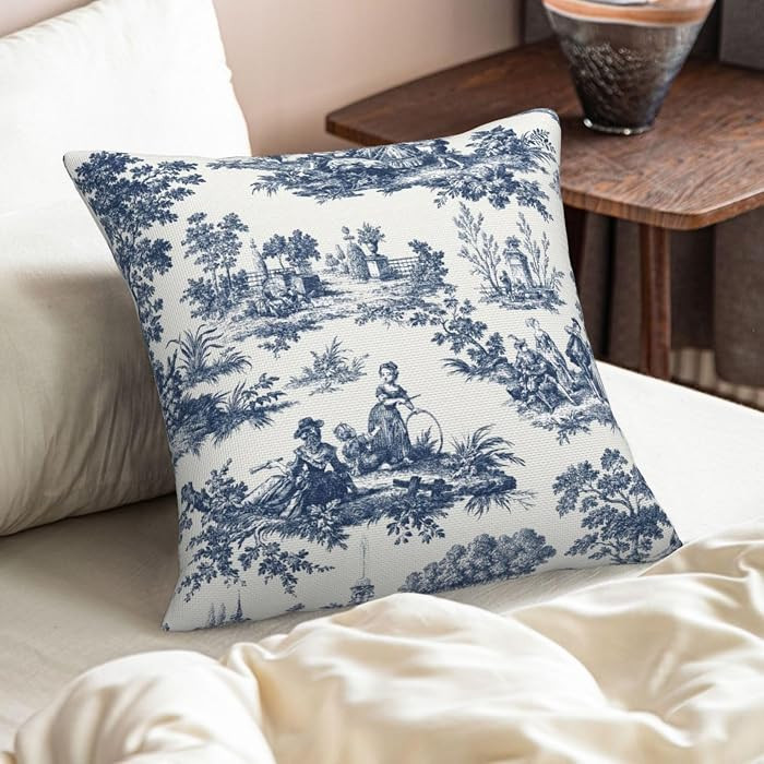 Blue Toile Print Pillow Cover,French Country Decor,Blue Pillow Cover,Decorative Pillowcases for C... | Amazon (US)