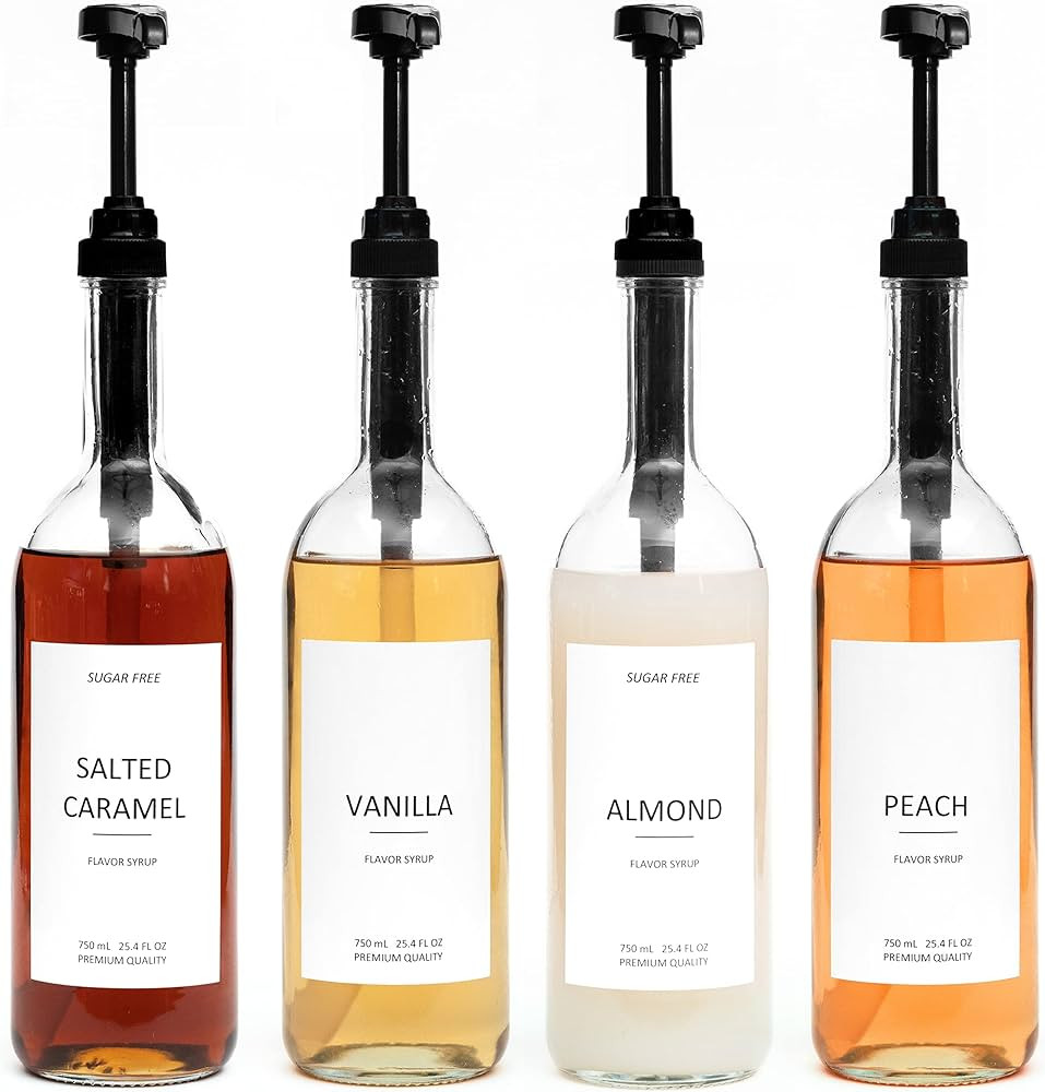 Demi's Home 25.4 oz 750 ml Glass Coffee Syrup Dispenser for Coffee Bar - 4 Pack - Comprehensive L... | Amazon (US)