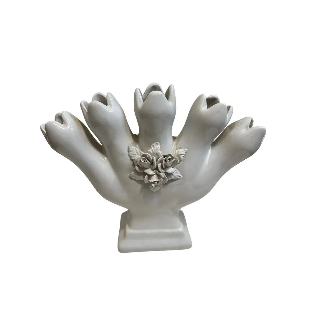 Vintage ELPA Portugal Alcobaça White Ceramic Multi-Tulip Vase With Rose Accents 6" Tall Decorati... | Etsy (US)