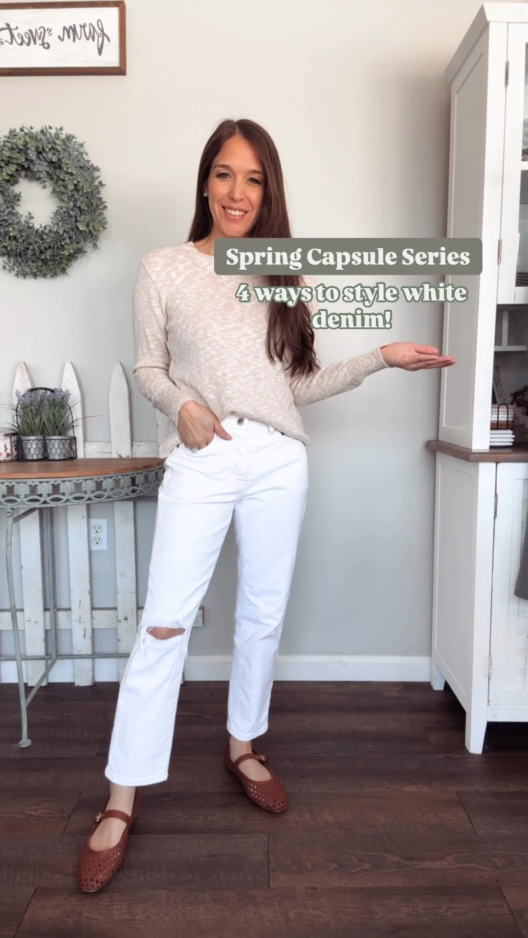 Spring capsule styling series! Today I’m style these Target white denim jeans 4 ways! They come in short, regular and tall length options. 
Denim jacket small
Denim button down XS 
Gray tee XS 
White feel size 2 short -I sized up one 
All sweaters size small 
Shoes all tts 

#LTKFindsUnder50 #LTKPetite #LTKStyleTip