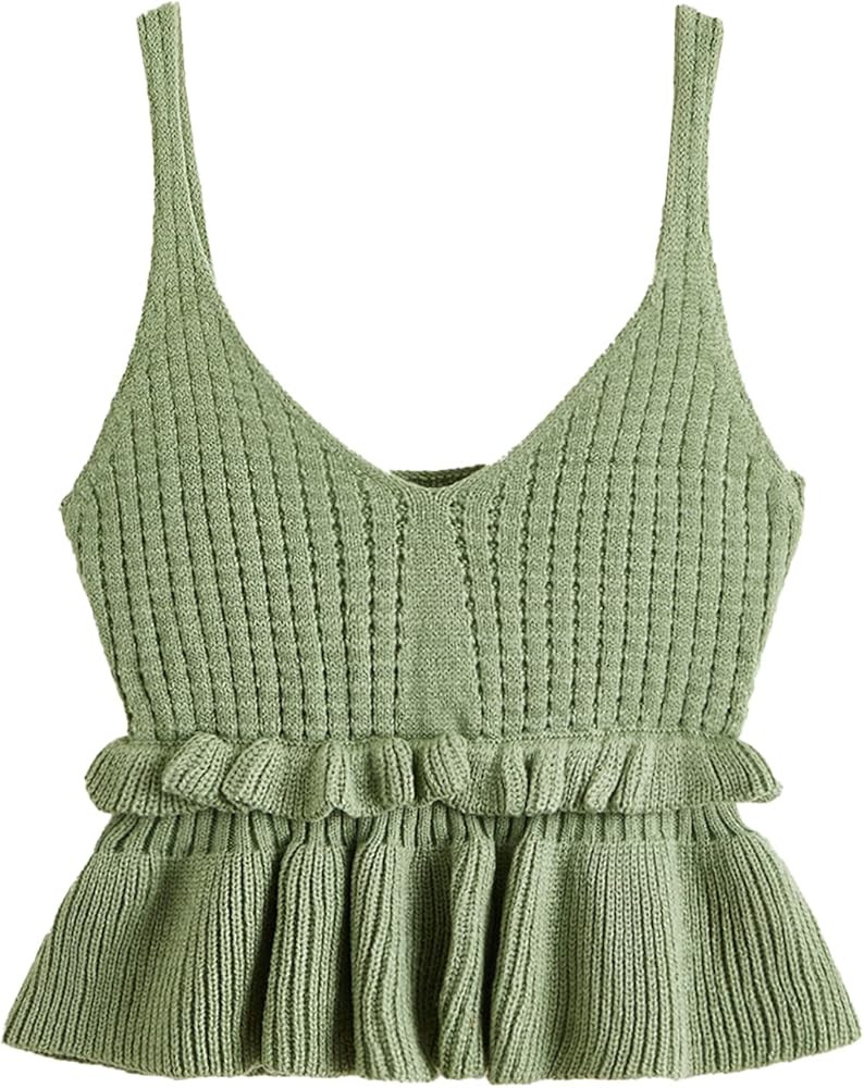 SweatyRocks Women's Casual Sleeveless Peplum Tops Ruffle Hem Cropped Knit Sweater Vests | Amazon (US)